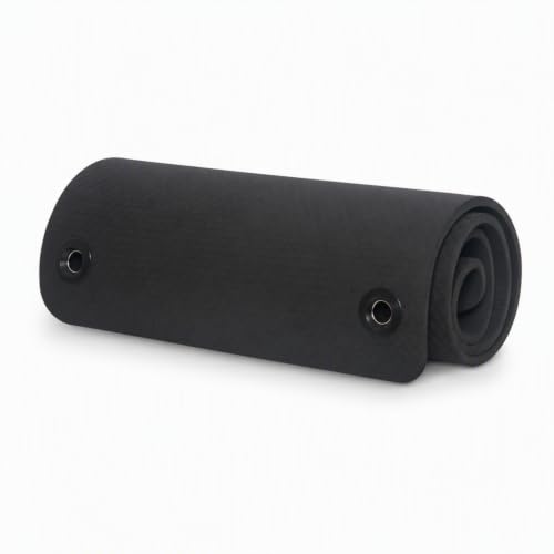 Fitness First Hanging Exercise Mat with Thick 1/2 Inch Foam | Large 71 by 24 inch black pad featuring a textured diamond pattern and two-hole design for easy commercial or home storage