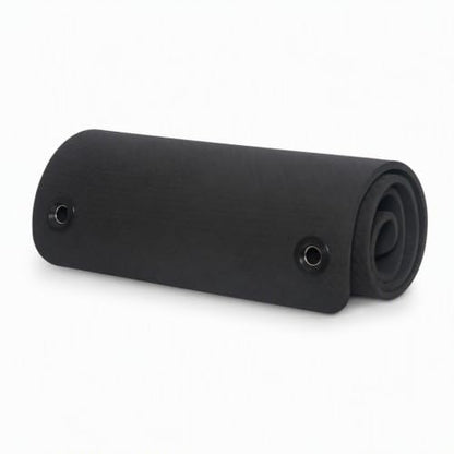 Fitness First Hanging Exercise Mat with Thick 1/2 Inch Foam | Large 71 by 24 inch black pad featuring a textured diamond pattern and two-hole design for easy commercial or home storage