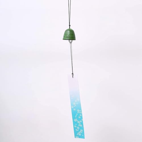 Japanese Bless Small Wind Chimes Outdoor, Iwachu Cast Iron Lucky Temple Wind Bell Memorial and Sympathy Wind Chimes for Outside or Indoor for Good Luck Garden, Patio, Balcony(Green Temple Bell)