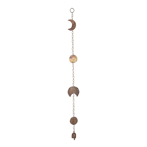 Moon Phase Hanging with Rustic Bell – 30 Inch Hammered Metal Wind Chime for Bedroom, Dorm, or Living Room – Boho Gold Celestial Decor for Cottagecore, Astrology Lovers, and Lunar-Inspired Spaces - color: Moon Phase Chime