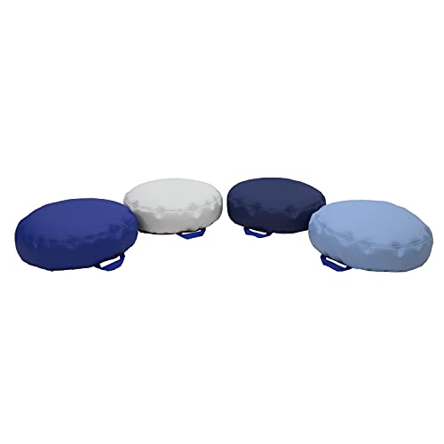 FDP SoftScape 15 inch Round Bean Floor Cushions with Handles Flexible Seating for Home, Daycare, Preschool, Classroom, Yoga and Meditation, 4 inch Height (4-Piece) - Navy/Powder Blue - color: Navy/Powder Blue