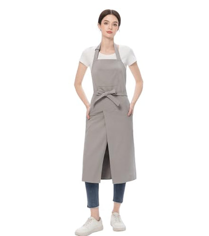 Pottery Apron Split Leg,100% Cotton Artist Apron 3 Pockets for Women Men,Ceramics Clay - color: Light Grey, size: 43" long