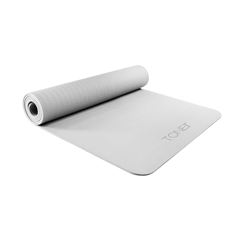 TONE Fitness Yoga Mat 1/4" Thick Non Slip Exercise & Pilates Mat for Home Workouts with Carrying Strap | Multiple Options - color: Gray, style: V Pattern