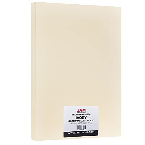 JAM PAPER Extra Heavy Weight 110lb Cardstock - 11 x 17 Tabloid Coverstock - Ivory - 50 Sheets/Pack - color: Ivory, size: 11" x 17"