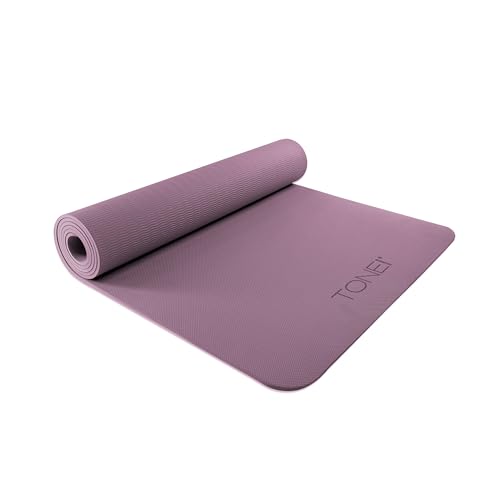 TONE Fitness Yoga Mat 1/4" Thick Non Slip Exercise & Pilates Mat for Home Workouts with Carrying Strap | Multiple Options - color: Purple, style: Pyramid Pattern
