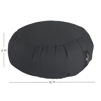 Hugger Mugger Zafu Meditation Cushion - Support in Cross-Legged Sitting, Buckwheat Filled, Durable Fabric, Convenient Handle, Handmade in USA - color: Gray
