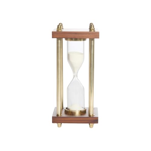 4 Minute Sand Timer Hourglass, 8" Wooden Brass Desk Decor