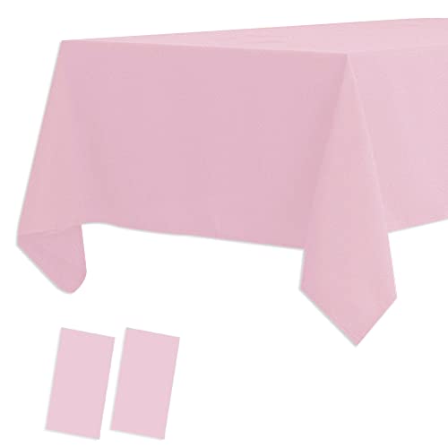 2 Pack Plastic Tablecloths Disposable Plastic Table Covers Cloths BBQ Picnic Birthday Wedding Parties Tablecloth Oil-Proof Waterproof Table Cloth Light Weight Thin Pink Cover 54 x 108 in - color: Light Pink