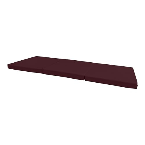 D&D Futon Furniture Trifold Foam Beds, Floor Tri-Fold Bed, Foldable Shikibuton Mattress Cushion Topper Mat for Space Saving Sleepover 3x27x75 in, Burgundy