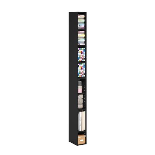 Furinno Fulda Book Shelf, 8-Tier Bookshelf, Bookcase with Space Saving Storage Shelf, 9.2 x 5.9 x 70.9, for Living Room, Bedroom, Home Office, Blackwood - color: Blackwood, size: 8-Tier, 6-Inch Width