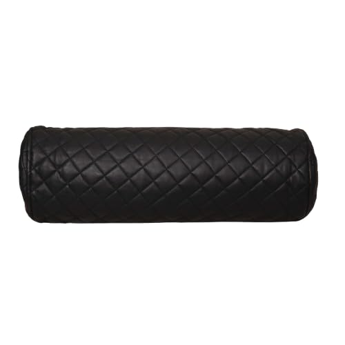 Neck Roll Pillow Cushion Cover, 16x6 Inch Full Moon Round Bolster Pillow Case, Cylinder Soft Lambskin Leather Pillowcase for Head, Spine & Neck Support During Sleep - Quilted Black Pack of 1 - color: Quilted Black Pack of 1
