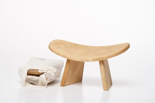 Meditation Bench IKUKO, Travel Yoga Stool, Natural, High Height | BLUECONY Original Travel Version With Bag, Seiza Stool Locally Handmade, Wooden Kneeling Yoga Bench, High 8" (20cm) - color: Natural, size: High Height (8 inches)