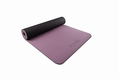 TONE Fitness Yoga Mat 1/4" Thick Non Slip Exercise & Pilates Mat for Home Workouts with Carrying Strap | Multiple Options - color: Black/Purple, style: V Pattern