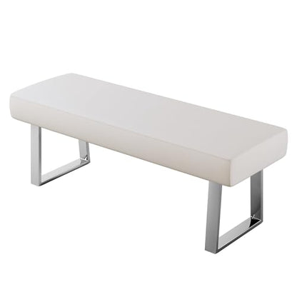 JIEXI 45.3" Upholstered PU Leather Bedroom Bench Footstool with Metal Legs | Sturdy Silver Plated Chrome Legs, Padded Seat, Space Saver, for Bedroom Entryway Living Room Window - color: White, size: 45 IN