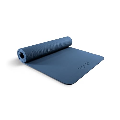 TONE Fitness Yoga Mat 1/4" Thick Non Slip Exercise & Pilates Mat for Home Workouts with Carrying Strap | Multiple Options - color: Blue, style: V Pattern