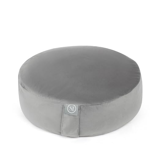 Meditation Cushion Bolster Pillow for Restorative Yoga – Supportive Cushion for Meditation, Pilates, and Relaxation – Filled with Buckwheat Hulls - Removable Cover - color: Gray, size: Round (Filled with Buckwheat)