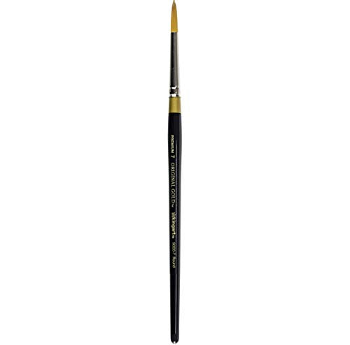 KINGART 9000-7 Taklon Round Original Premium Artist Brush, Size 7, Black/Gold - size: 7