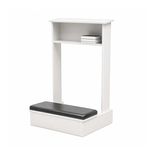 Prayer Kneeler with Book Storage Shelf, Wooden Catholic Prie Dieu Kneeling Bench for Home Altar, Solid Wood Meditation Worship Stool with Thick Padded Cushion(White) - color: White