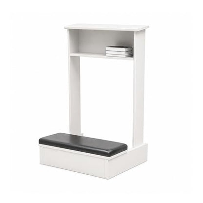 Prayer Kneeler with Book Storage Shelf, Wooden Catholic Prie Dieu Kneeling Bench for Home Altar, Solid Wood Meditation Worship Stool with Thick Padded Cushion(White) - color: White