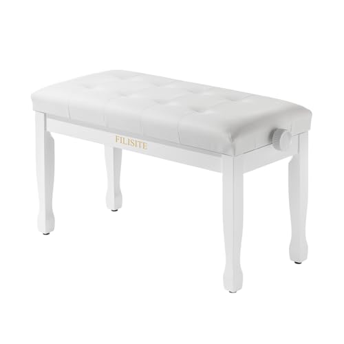 Adjustable Height Duet Piano Bench, Wooden Piano Stool with Waterproof Padded Cushion, Bench Seat for Vanity, Bedroom, Living Room, White - color: Duet-white