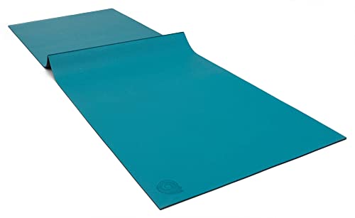 Koru Fold & Roll Yoga Mat - Patented Design, Cleaner Alternative to Traditional Yoga Mats, 6mm Thick, 7P Free, SGS Certified, 68" x 24" - color: Teal / Navy Blue