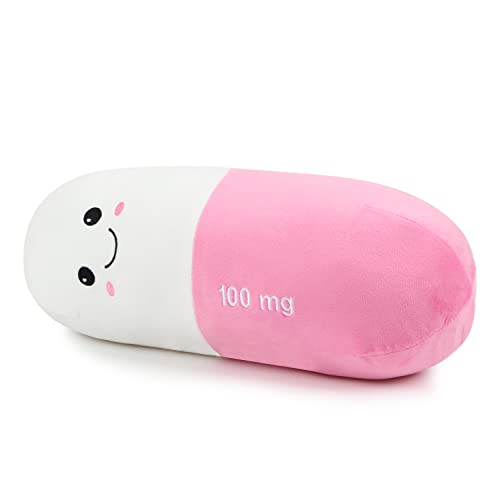 Sexysamba Pill Pillow Neck Roll Pillow Cute Preppy Room Decor Chill Pillows with Washable Cover, Funny Aesthetic Trendy Gift Throw Pillows for College Dorm Teenager Y2K Teacher Doctor Nurse (Pink, M) - color: Pink