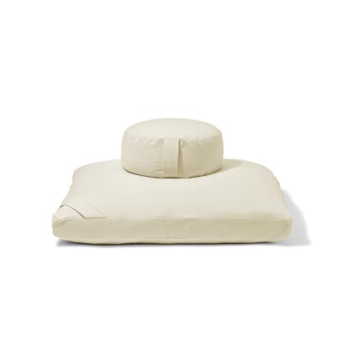 renoo Meditation Cushion Set - Zafu Meditation Pillow and Zabuton Floor Cushion - Adjustable Organic Buckwheat and Cotton Fill - GOTS Certified Cotton Washable Covers - 30x30x10 - Multiple Colors - color: Vanilla
