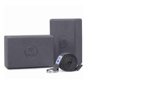 IUGA Premium Set- Includes 1 Yoga Block 2 Pack with Yoga Strap, 1 Eco Friendly Yoga Mat with Alignment Lines