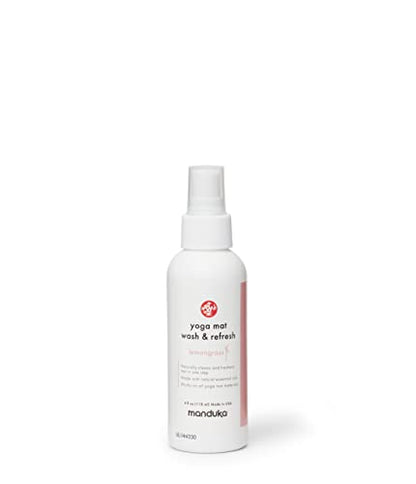 Manduka Yoga Mat Wash and Refresh – 100% Natural Essential Oil Yoga Mat Cleaning Spray, Fitness Equipment and Gym Accessories Cleaner, Non-irritating, Pet Friendly | Lemongrass Scent, 4oz - color: Lemongrass, size: 4 Fl Oz (Pack of 1)