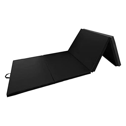 BalanceFrom 10x4 Feet 4-Panel Folding Gymnastics Mat – 2-Inch Thick Pad with Vinyl Surface and Carrying Handles for Tumbling, Yoga, Pilates, Home Workouts, and Martial Arts - color: Black