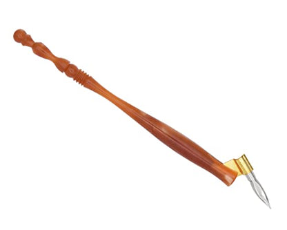 Gullor Oblique Calligraphy Dip Pen Nib Holder, Removable Nib Pen Handle Stand with 33 Nibs, Brown - color: Brown