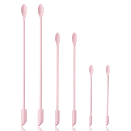 6 Pieces Multi Size Makeup Spatula, Beauty Spatula, Mini Small Silicone Spatula Set for Beauty and Kitchen, Tiny Scraper for Jar, Kitchen Bottles, Cosmetic (Pink) - color: Pink