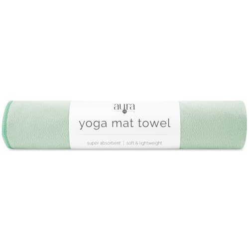 S&T INC. Aura Microfiber Yoga Mat Towel, 26.5" x 72", Green | Soft and Absorbent, Quick-Dry for Gym, Pilates, and Hot Yoga, Compact for Gym Bag, Machine Washable - color: Sage Green