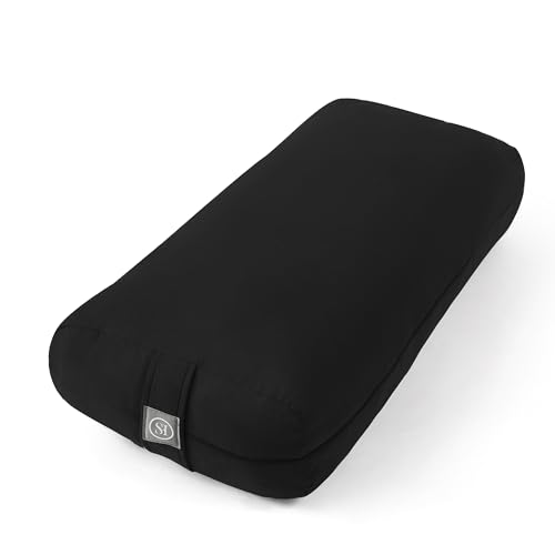 Meditation Cushion Bolster Pillow for Restorative Yoga – Supportive Cushion for Meditation, Pilates, and Relaxation – Filled with Buckwheat Hulls - Removable Cover - color: Black, size: Rectangular (Filled with 100% Cotton)