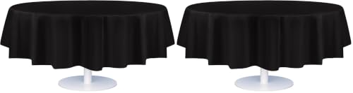 Grandipity 24 Pack Premium Disposable Plastic Tablecloth 84" Inch Decorative Round Table Cover - Black - color: Black, size: 84in. Round (Pack of 2)