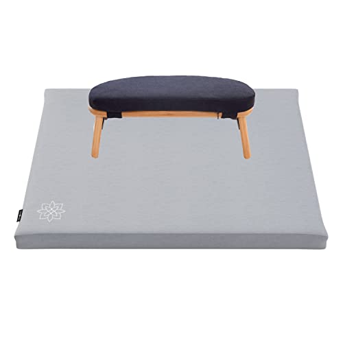 Mindful Modern Bamboo Bench and Zabuton Meditation Mat Bundle - Small Kneeling Meditation Bench with Locking Magnetic Hinges - Wooden Kneeling Ergonomic Bamboo Seiza and Mat for Meditation