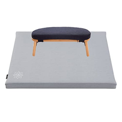 Mindful Modern Bamboo Bench and Zabuton Meditation Mat Bundle - Small Kneeling Meditation Bench with Locking Magnetic Hinges - Wooden Kneeling Ergonomic Bamboo Seiza and Mat for Meditation