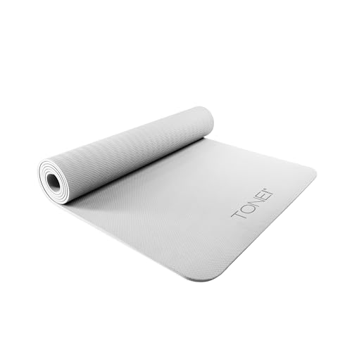TONE Fitness Yoga Mat 1/4" Thick Non Slip Exercise & Pilates Mat for Home Workouts with Carrying Strap | Multiple Options - color: Gray, style: Pyramid Pattern