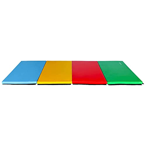 BalanceFrom 10x4 Feet 4-Panel Folding Gymnastics Mat – 2-Inch Thick Pad with Vinyl Surface and Carrying Handles for Tumbling, Yoga, Pilates, Home Workouts, and Martial Arts - color: Multi-Color