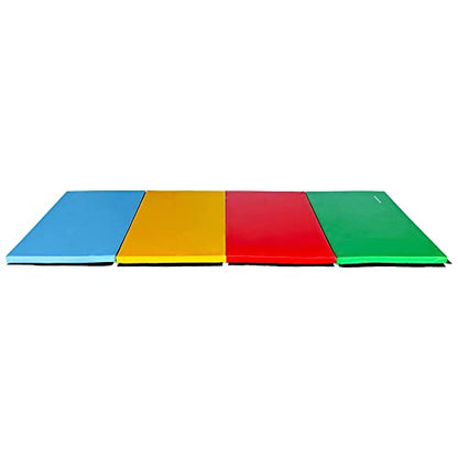 BalanceFrom 10x4 Feet 4-Panel Folding Gymnastics Mat – 2-Inch Thick Pad with Vinyl Surface and Carrying Handles for Tumbling, Yoga, Pilates, Home Workouts, and Martial Arts - color: Multi-Color