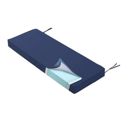Outdoor Bench Cushion Waterproof with Memory Foam,Patio Bench Cushions for Outdoor/Indoor Furniture Porch Swing Cushion with Handle and Adjustable Strap,Navy Bule,60x18 Inch - color: Navy, size: 60x18