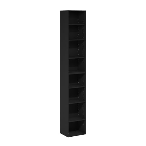 Furinno PASIR Book Shelf, 8-Tier Bookshelf, Bookcase with Open Shelf, 9.3 x 11.8 x 70.9, for Living Room, Bedroom, Home Office, Blackwood - color: Blackwood, size: 8-Tier, 12-Inch Width