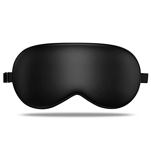 LULUSILK Mulberry Silk Sleep Eye Mask Blindfold with Adjustable Strap, Soft Eye Cover for Women Men Night Sleeping, Travel, Nap(Black) - color: Black
