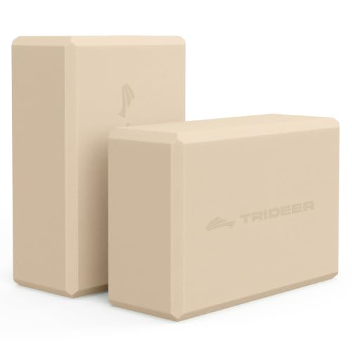 Trideer Yoga Blocks 2 Pack, Soft Non-Slip Foam Blocks with Beveled Edges for Alignment and Stretching in Yoga, Pilates, and Dance - Supportive, Lightweight, Odor Resistant, Latex-Free - color: light brown