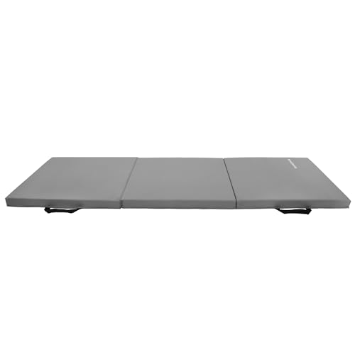 BalanceFrom 6x2 Feet 3-Panel Folding Gymnastics Mat – 2-Inch Thick Pad with Vinyl Surface and Carrying Handles for Tumbling, Yoga, Pilates, Home Workouts, and Martial Arts - color: Gray
