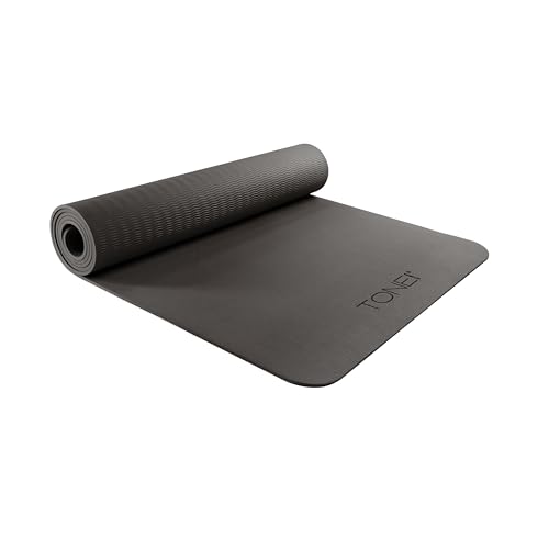 TONE Fitness Yoga Mat 1/4" Thick Non Slip Exercise & Pilates Mat for Home Workouts with Carrying Strap | Multiple Options - color: Black, style: V Pattern