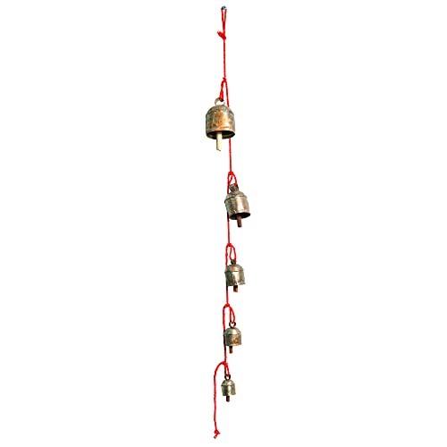 Handmade Rustic Wind Chimes with 5 Brass-Coated Metal Bells (30") – Boho Hanging Bell for Outdoor Patio, Lawn, Balcony, Garden, Door, Farmhouse & Vintage Christmas Decor - color: 5 Bell Harmony Chime
