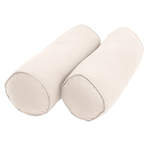 Blazing Needles Double-Corded Solid Twill Bolster Pillows with Inserts (Set of 2), 20" x 8", Natural - color: Natural
