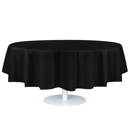 Grandipity Plastic Table Cloth Disposable 12 Pack 84" Round Black | Plastic table covers, durable disposable tablecloths, fade and tear-resistent table cover for party, event - color: Black, size: 84in. Round