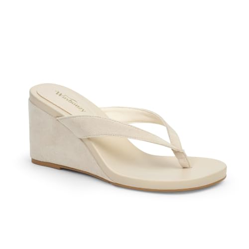 Wnshonzy Womens Wedge Heels Sandals Platform Thong Flip-Flop Casual Slip on Platform Slide Beach Dressy Summer Fashion Comfortable Retro Trendy Chic - color: Suede Beige, size: 7